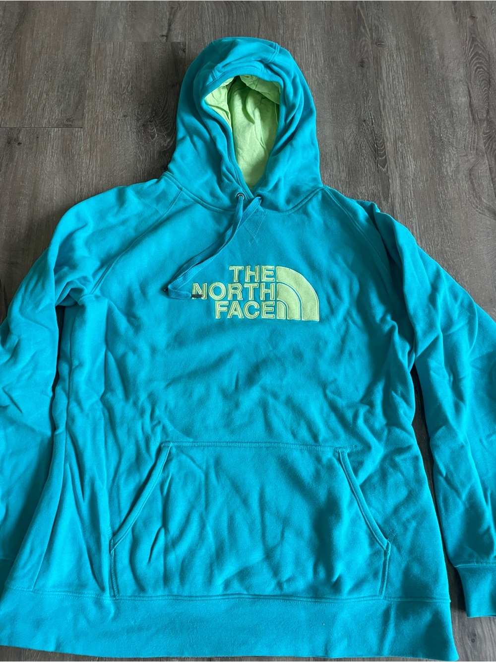 The North Face Teal Pullover Hoodie with Lime Interior